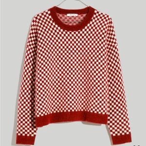 Madewell Red and White Checkered Crew Neck Sweater